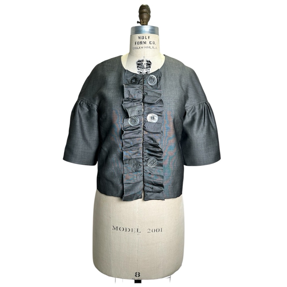Gray Ruffled Wool Viscose Button-Up Jacket. Size 2 - image 1